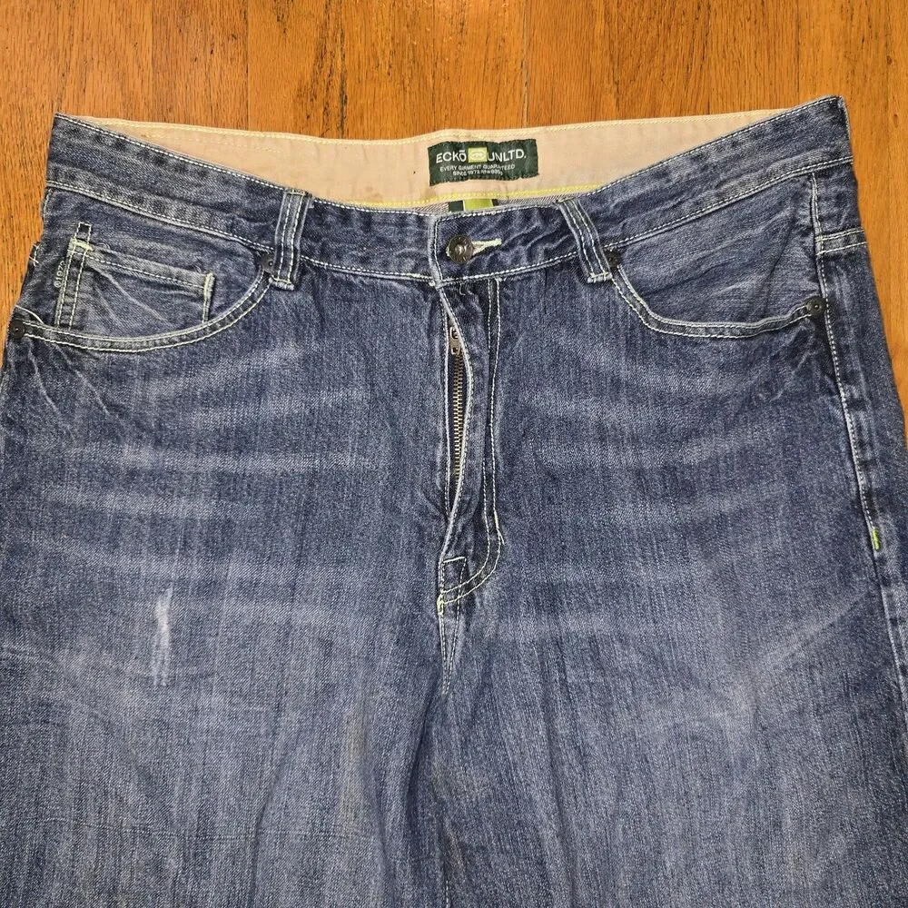 ECKO UNLTD Shorts Baggy Jean Jorts Utility Denim Hip Hop Embroidered Y2K 38